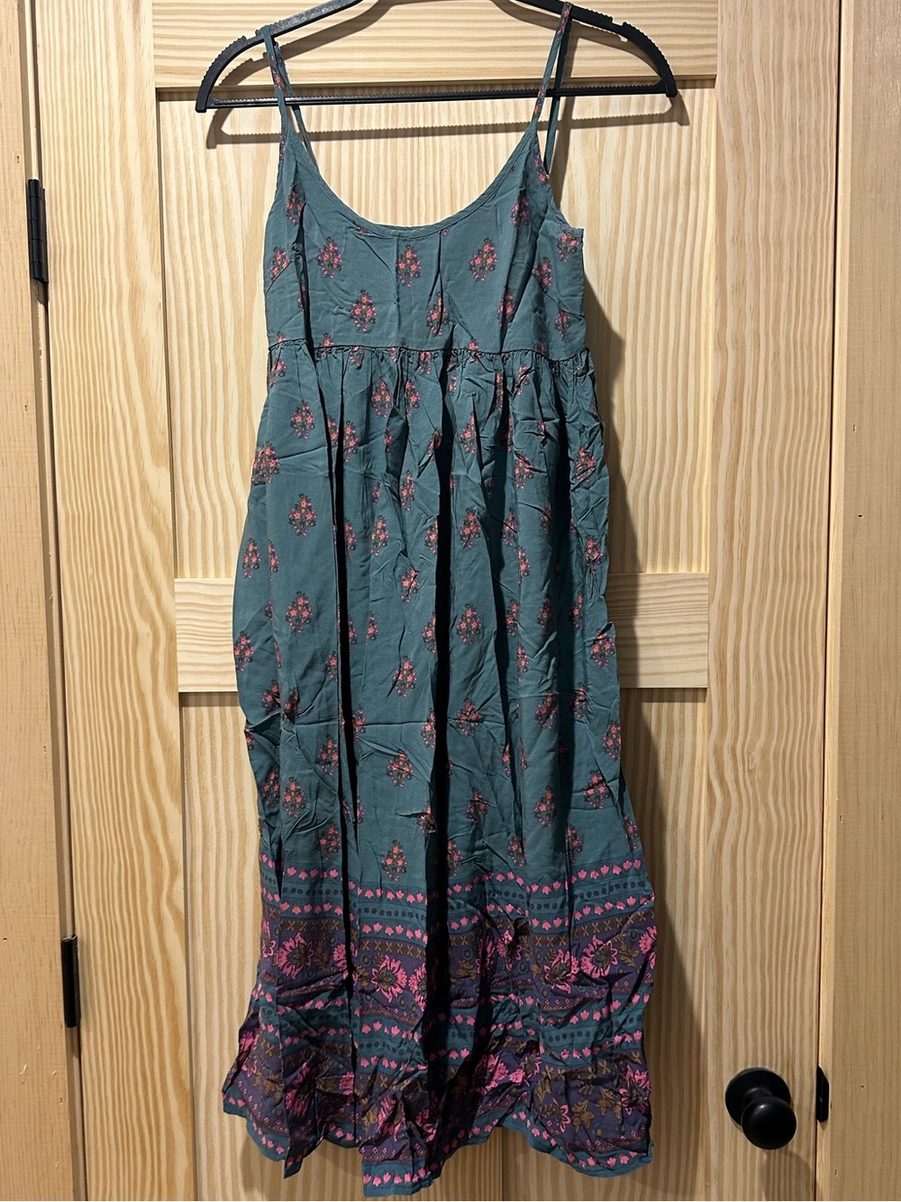 NATURAL LIFE Teal Maxi Sundress with Pink Floral Border